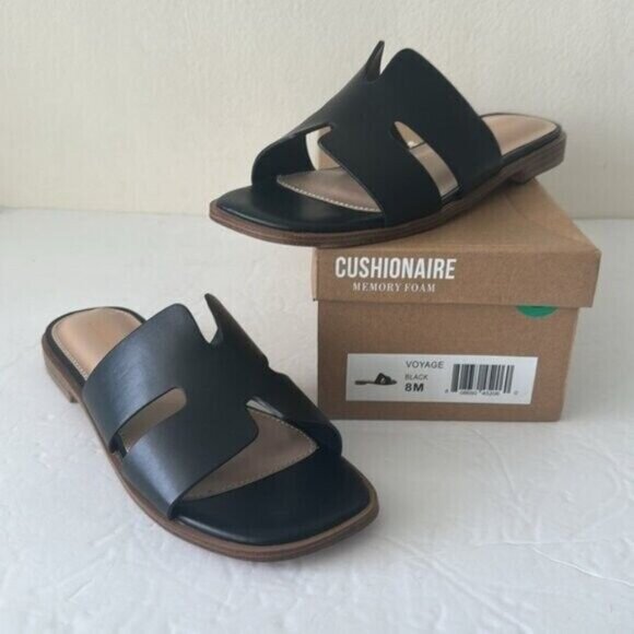CUSHIONAIRE Voyage slide sandal Memory Foam Black Shoes Sz. 8M - Picture 4 of 11